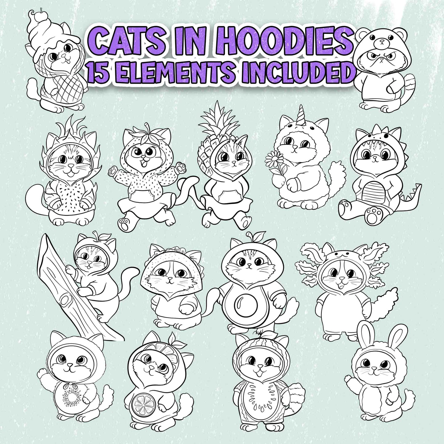 NEW - Cats in Hoodies - Clipart Collection