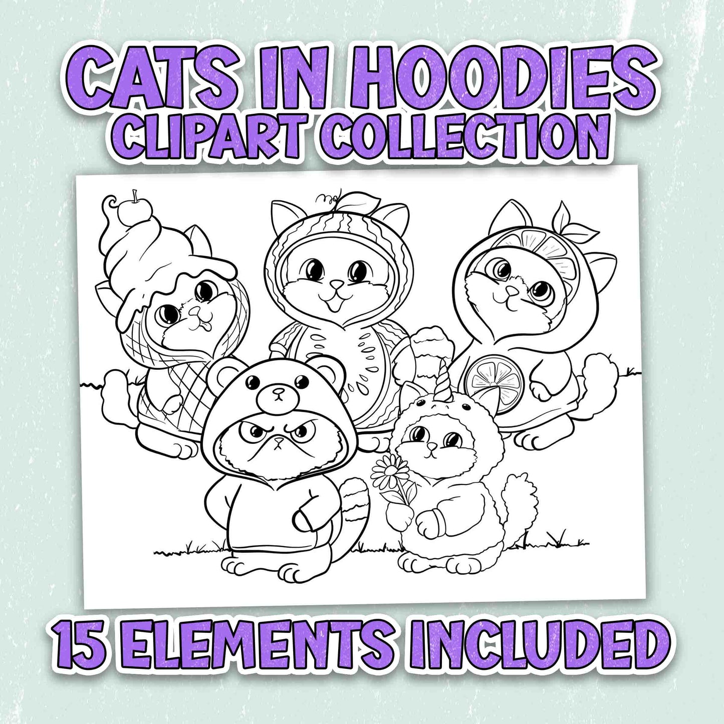 NEW - Cats in Hoodies - Clipart Collection