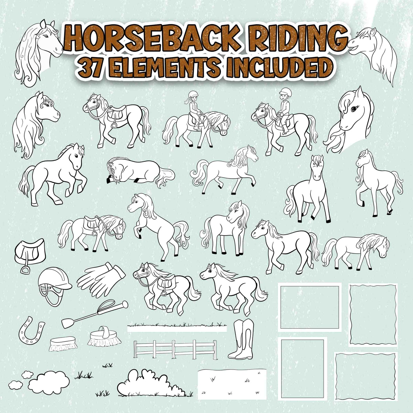 NEW - Horseback Riding - Coloring Page Scene Creator