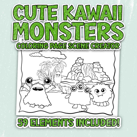 Kawaii Cute Monsters - Coloring Page Scene Creator