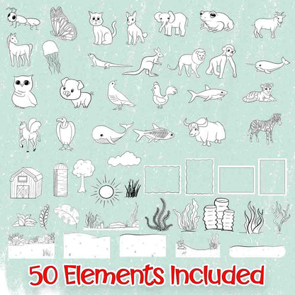 ABC Animal Set #1 - Coloring Page Scene Creator and Preschool Handwriting Workbook Template