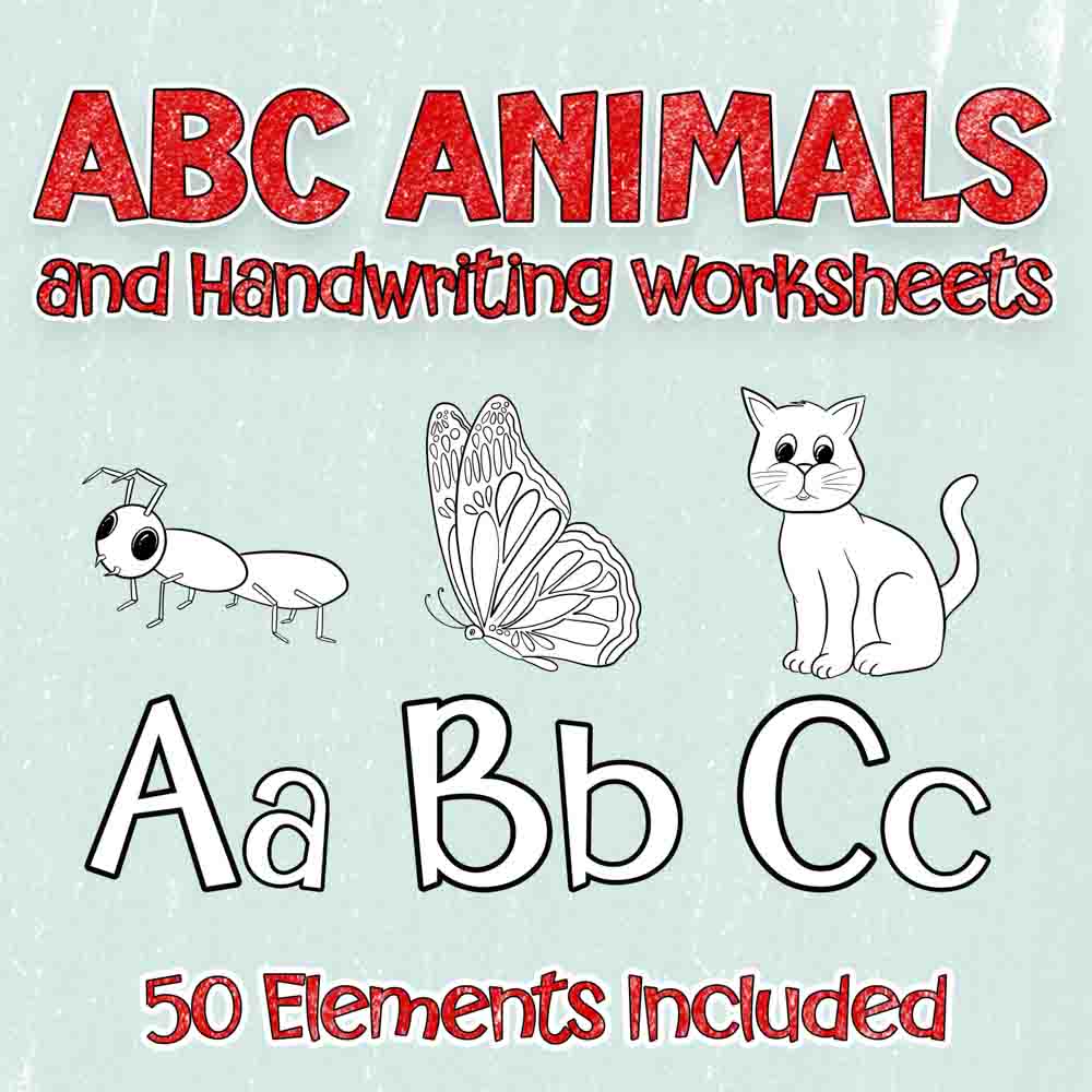 ABC Animal Set #1 - Coloring Page Scene Creator and Preschool Handwriting Workbook Template