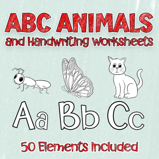 ABC Animal Set #1 - Coloring Page Scene Creator and Preschool Handwriting Workbook Template