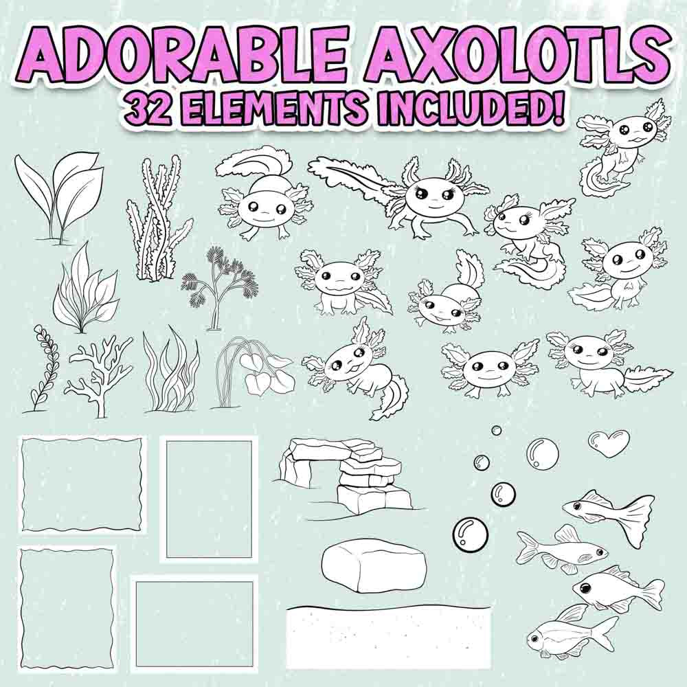 Adorable Axolotls - Coloring Page Scene Creator