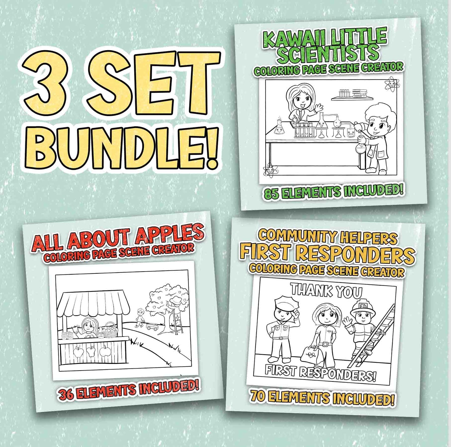 Back-to-School - Coloring Page Scene Creator Bundle 2