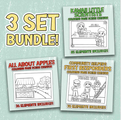 Back-to-School - Coloring Page Scene Creator Bundle 2