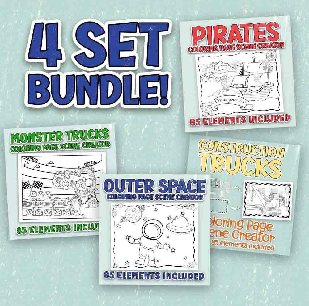 Boys Will Be Boys Bundle: Set of 4 Coloring Page Scene Creator Sets