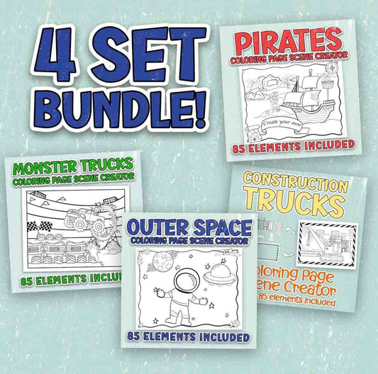 Boys Will Be Boys Bundle: Set of 4 Coloring Page Scene Creator Sets
