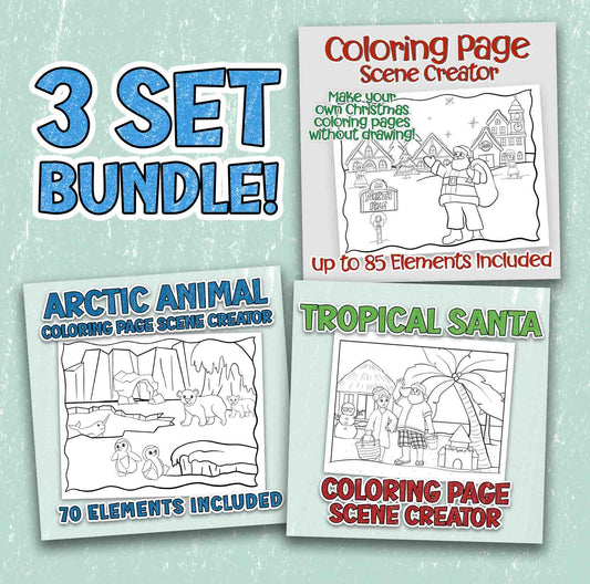 Christmas and Winter Coloring Page Scene Creator Bundle