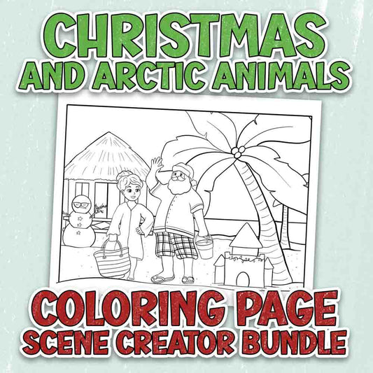 Christmas and Winter Coloring Page Scene Creator Bundle