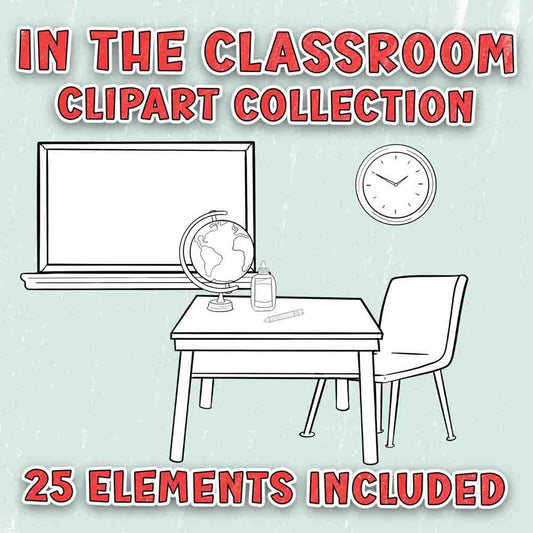 In the Classroom - Black and White Clipart