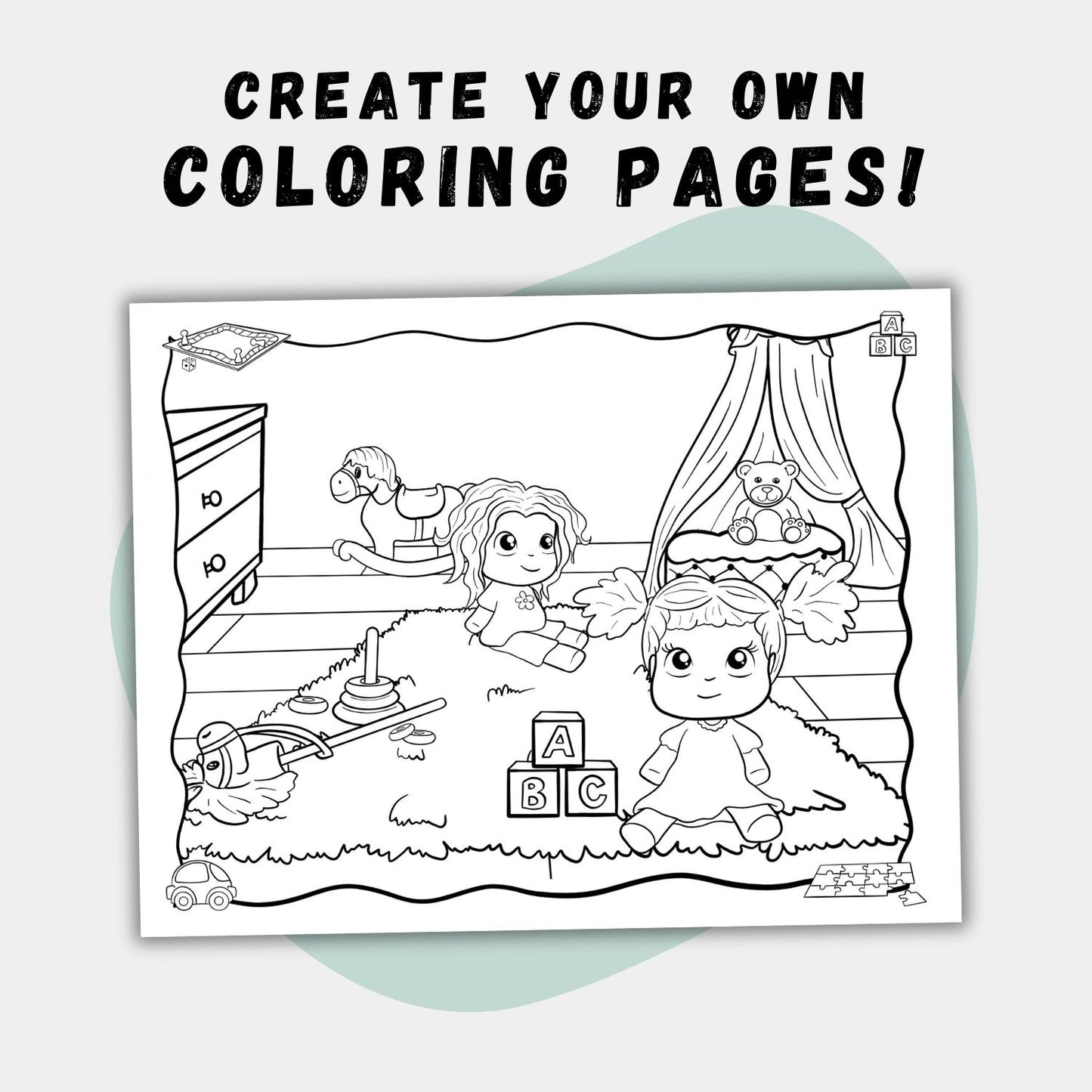 Kawaii Dolls & Toys Coloring Page Scene Creator