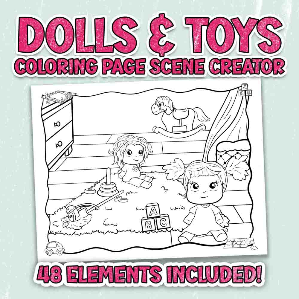 Kawaii Dolls & Toys Coloring Page Scene Creator