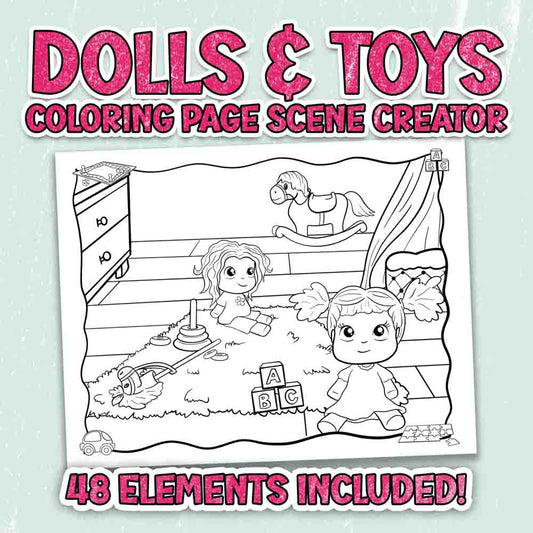 Kawaii Dolls & Toys Coloring Page Scene Creator