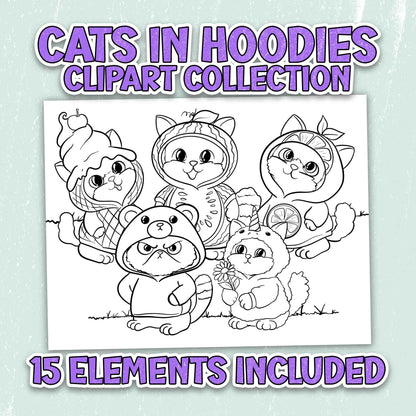 NEW - Cats in Hoodies - Clipart Collection