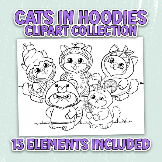 NEW - Cats in Hoodies - Clipart Collection