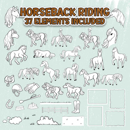 NEW - Horseback Riding - Coloring Page Scene Creator