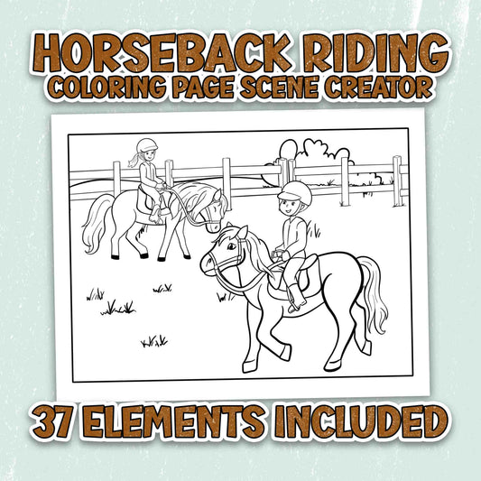 NEW - Horseback Riding - Coloring Page Scene Creator