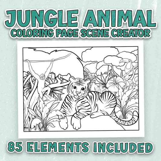 Jungle Animals Coloring Page Scene Creator Set