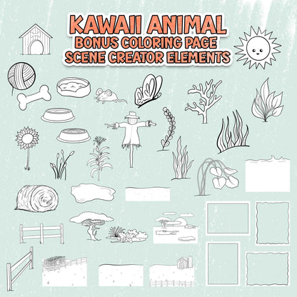 Kawaii Animals Coloring Page Scene Creator