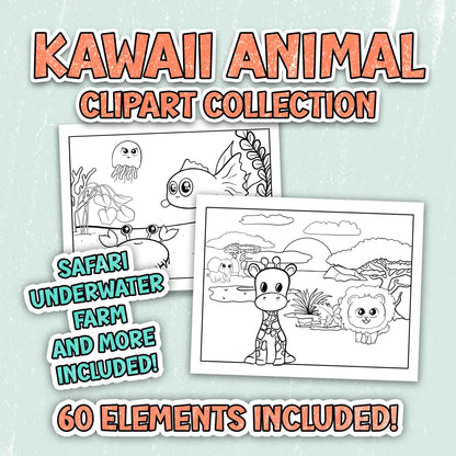 Kawaii Animals Coloring Page Scene Creator