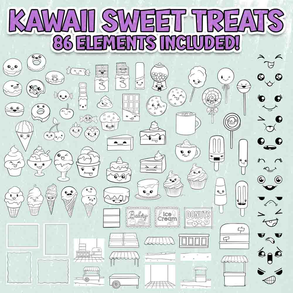 Kawaii Sweet Treats Coloring Page Scene Creator