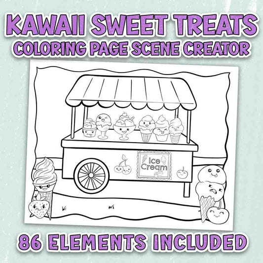 Kawaii Sweet Treats Coloring Page Scene Creator