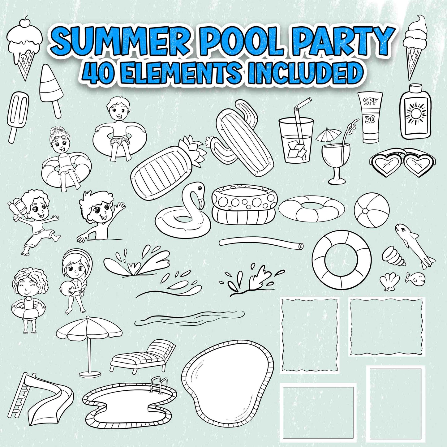 Summer Pool Party - Coloring Page Scene Creator