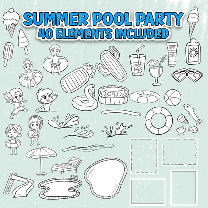 Summer Pool Party - Coloring Page Scene Creator