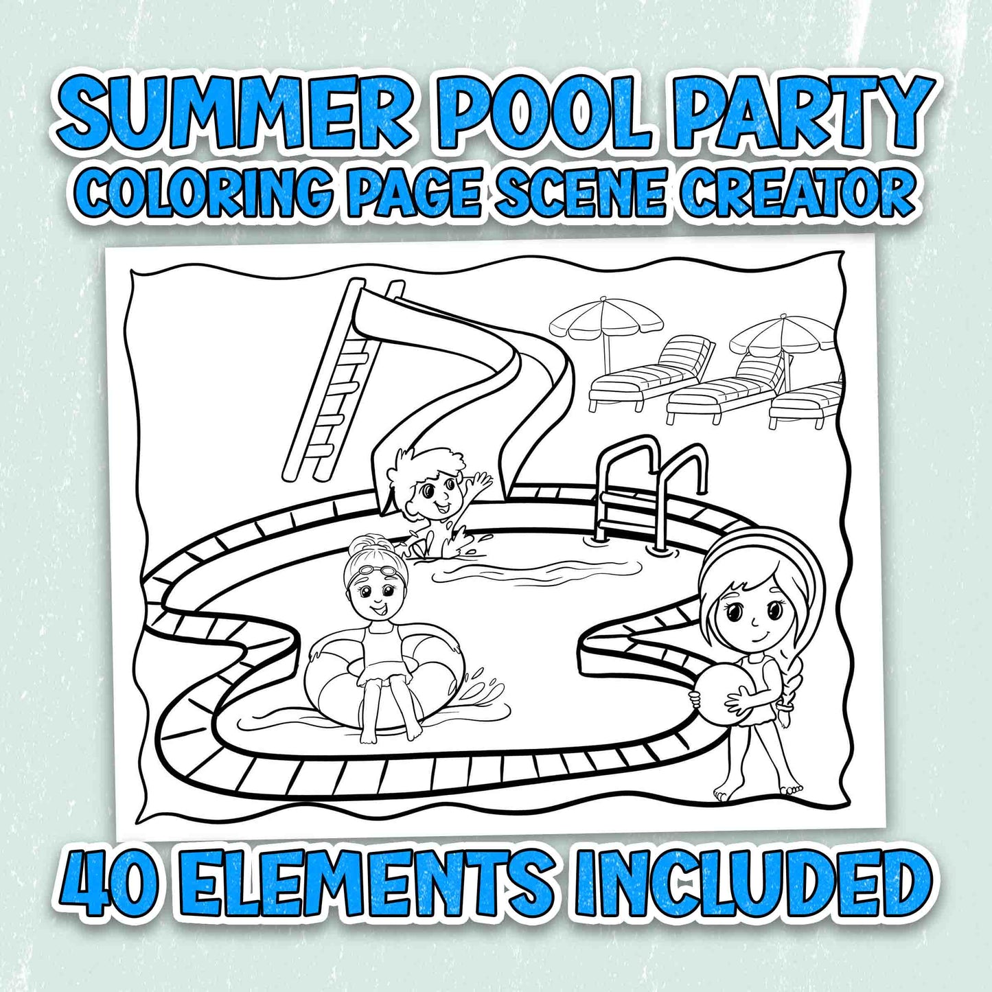 Summer Pool Party - Coloring Page Scene Creator