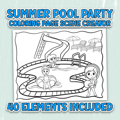 Summer Pool Party - Coloring Page Scene Creator
