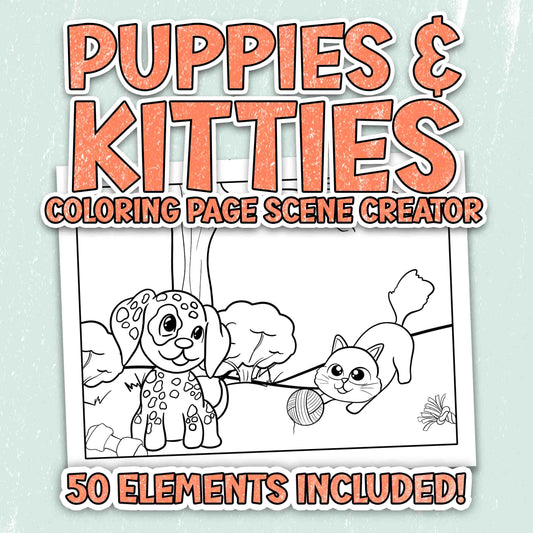 Kawaii Cute Puppies & Kitties - Coloring Page Scene Creator