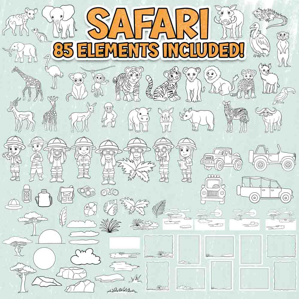 Wild Adventures: Unleash Your Creativity with the Arctic, Jungle, and Safari Coloring Page Scene Creator Bundle