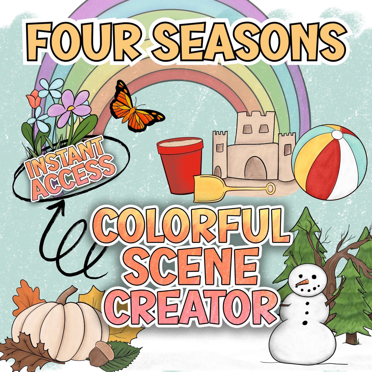 Four Seasons - Spring, Summer, Fall, Winter - Colorful Scene Creator Set