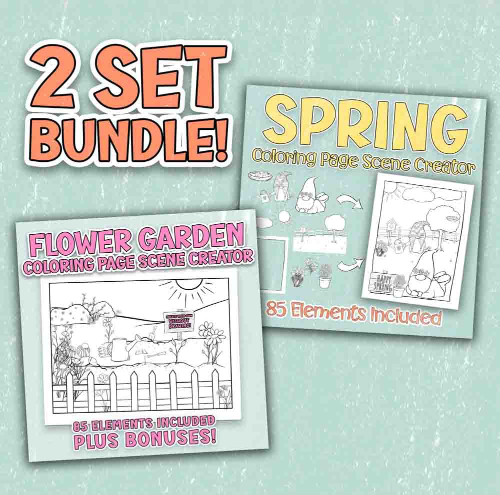 Springtime Coloring Page Scene Creator Bundle