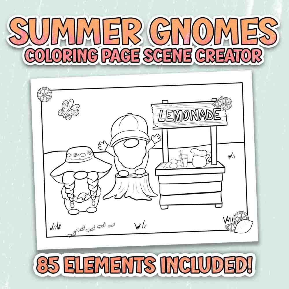 Summer Gnomes Coloring Page Scene Creator