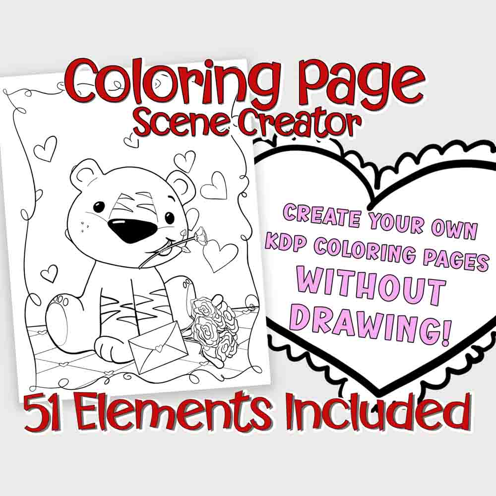 Valentine's Day Animals: Coloring Page Scene Creator Set