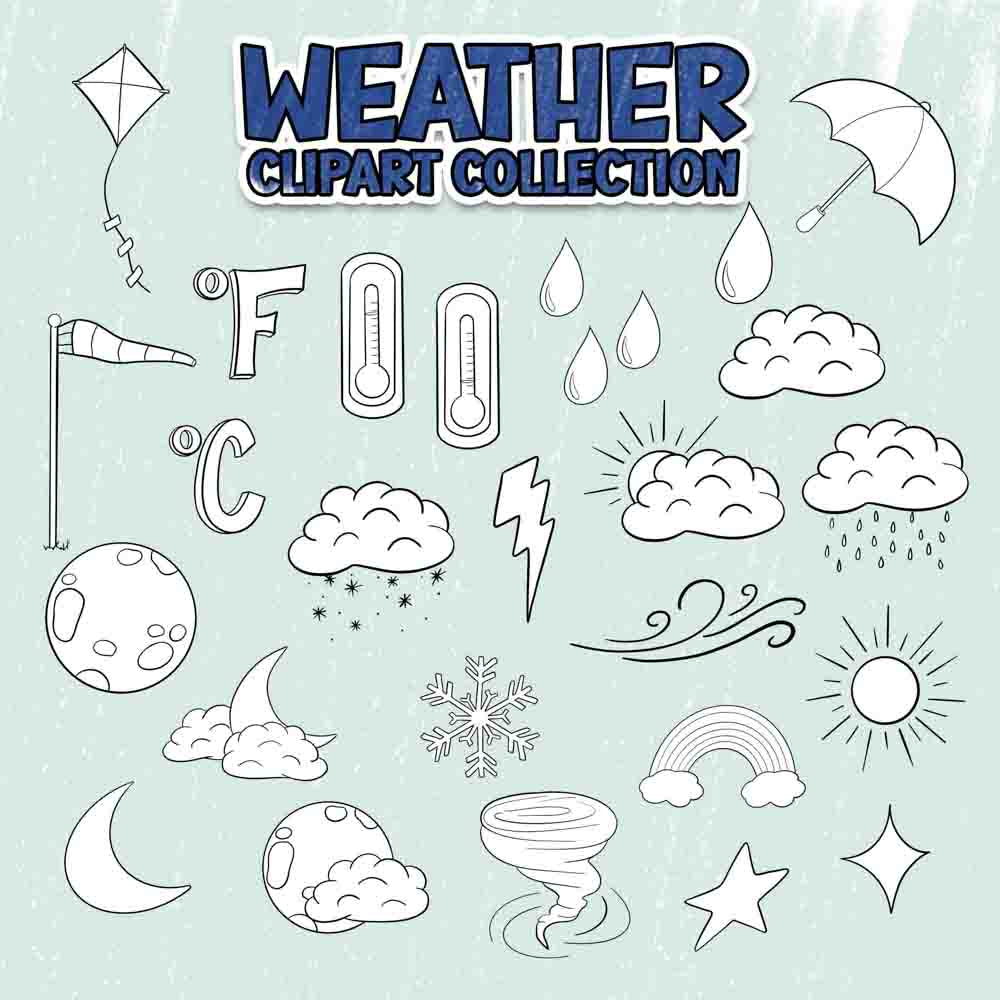 All About Weather - Black and White Clipart Set