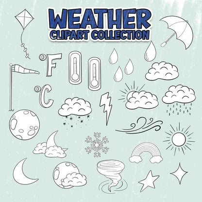 All About Weather - Black and White Clipart Set