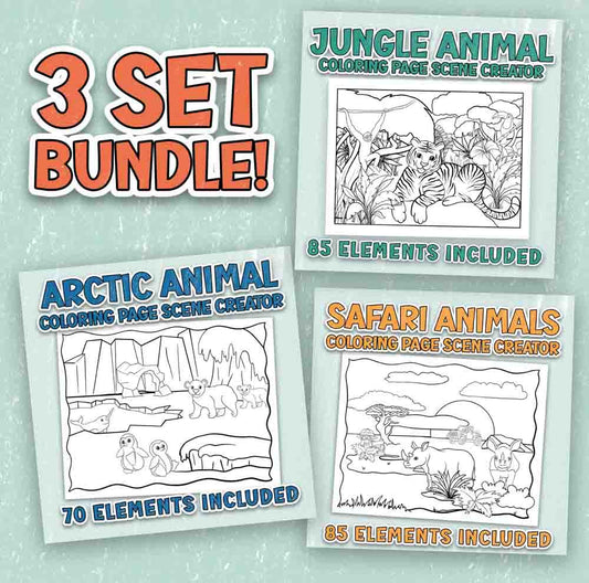 Wild Adventures: Unleash Your Creativity with the Arctic, Jungle, and Safari Coloring Page Scene Creator Bundle